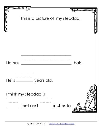 Make Gifts for Step Dads - About Stepdad (Primary) (Printable PDF Worksheet)
