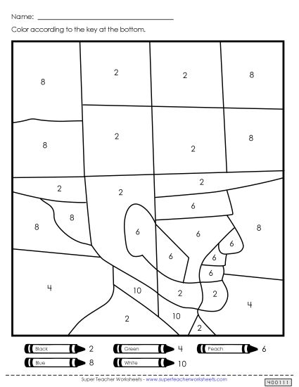 Mystery Pictures - Abraham Lincoln Color-by-Number (Printable PDF Worksheet)