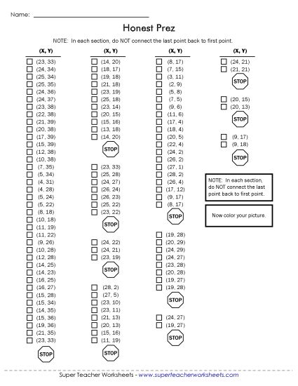 30x40 Grid: Intermediate - Abraham Lincoln Mystery Graph (Printable PDF Worksheet)