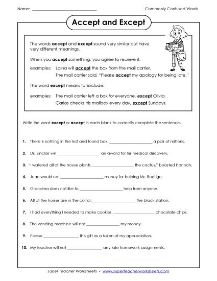 Accept and Except (Printable PDF Worksheet)