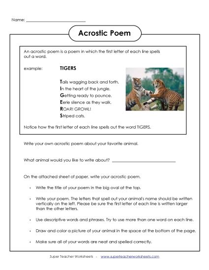 Acrostic Poems - Acrostic Animals (Printable PDF Worksheet)