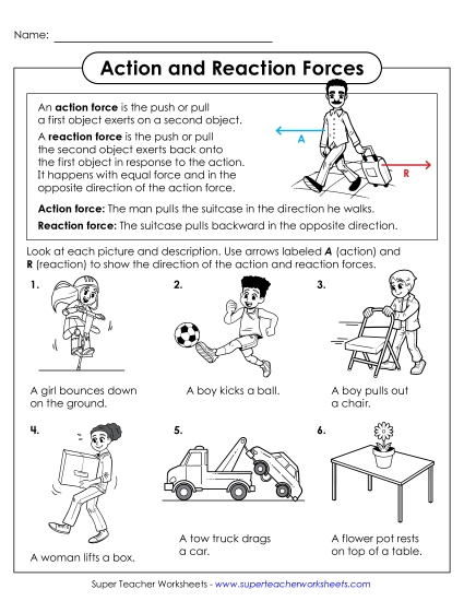 Basic Force & Motion - Action and Reaction Forces (Printable PDF Worksheet)