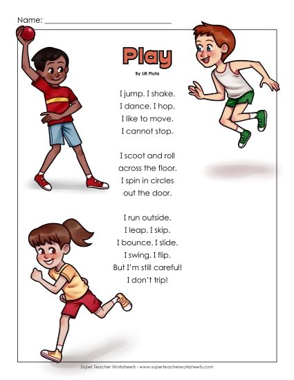 Basic Action Verbs - Action Verb Poem: 