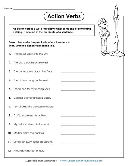 Basic Action Verbs - Action Verb Worksheet #2 (Printable PDF Worksheet)