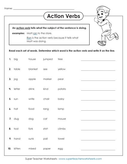 Basic Action Verbs - Action Verbs 2 (Printable PDF Worksheet)