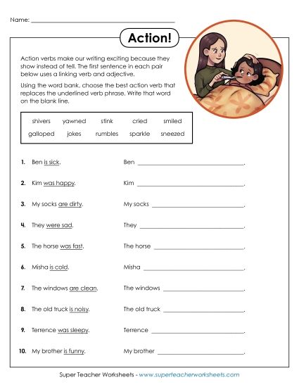 Basic Action Verbs - Actions! (Printable PDF Worksheet)