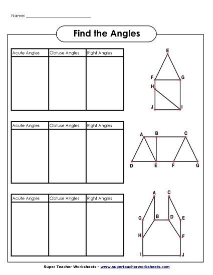 Angle Types: Acute, Obtuse, Right - Acute, Obtuse, and Right Angles (Printable PDF Worksheet)