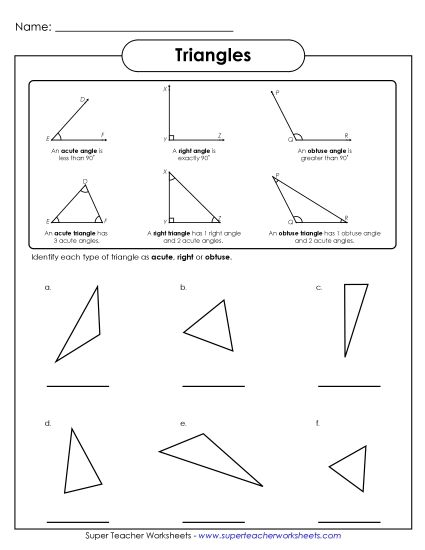 Classifying by Angles: Acute, Obtuse, Right - Acute, Obtuse, Right (Printable PDF Worksheet)