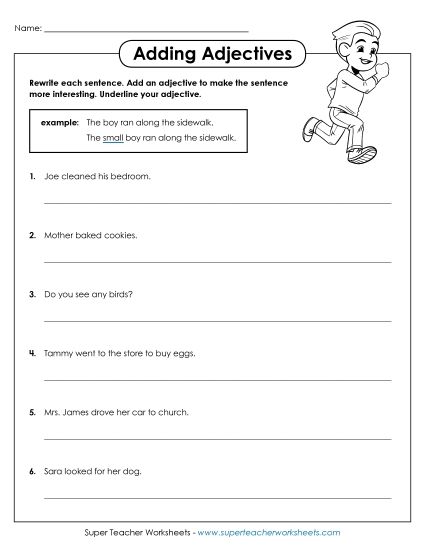 Basic Adjectives - Adding Adjectives (Printable PDF Worksheet)