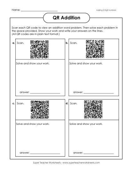 Addition - Addition (3-Digit Numbers) (Printable PDF Worksheet)