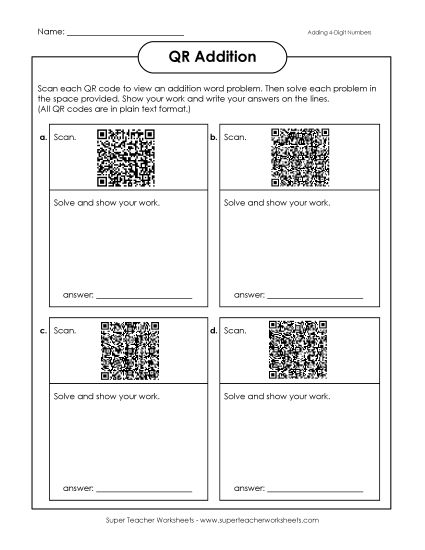 Addition - Addition (4-Digit Numbers) (Printable PDF Worksheet)