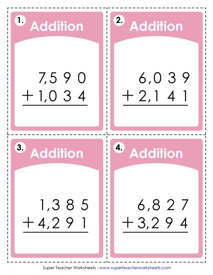 Operations with Whole Numbers - Addition: 4-Digit (Printable PDF Worksheet)