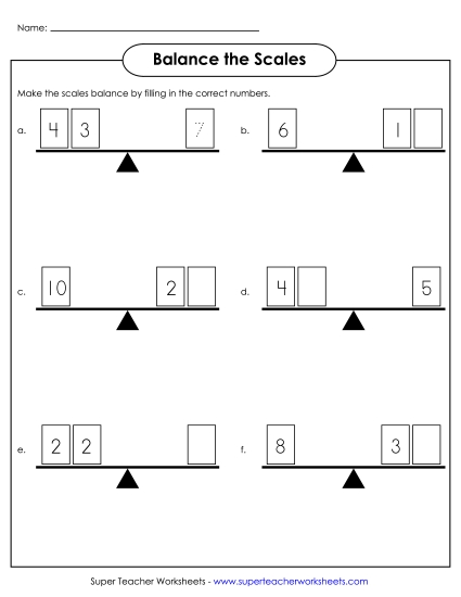Addition Worksheets, Games, & Puzzles - Addition Activity -  Balancing the Scales (Printable PDF Worksheet)