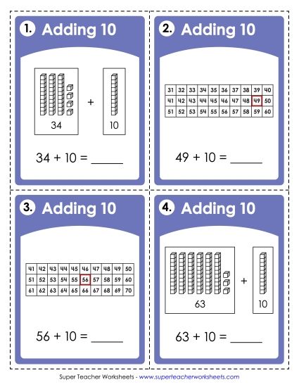 Operations with Whole Numbers - Addition: Add 10 (Printable PDF Worksheet)