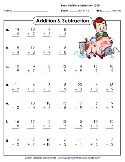 Subtraction Speed Drills - Addition & Subtraction Facts (0-20) (Printable PDF Worksheet)