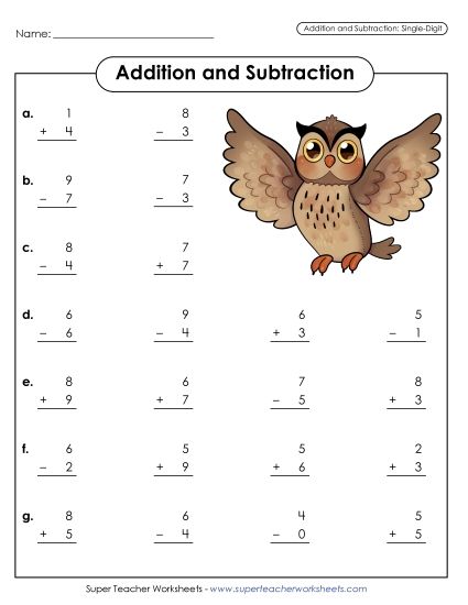 Practice Worksheets - Addition and Subtraction: Single-Digit (Printable PDF Worksheet)