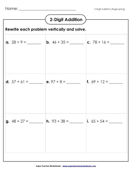 Worksheets (2-Digit Addends) - Addition Boxes: 2-Digit (Regrouping) (Printable PDF Worksheet)
