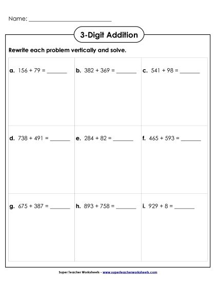 Addition (3-Digit Addends) - Addition Boxes: 3-Digit (Printable PDF Worksheet)