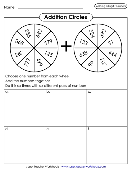 Addition (3-Digit Addends) - Addition Circles Activity (Printable PDF Worksheet)