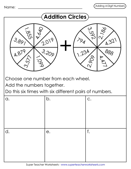 4-Digit Addition - Addition Circles: Practice Adding (Printable PDF Worksheet)