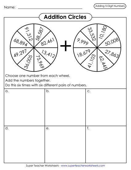 5-Digit Addition - Addition Circles (Printable PDF Worksheet)