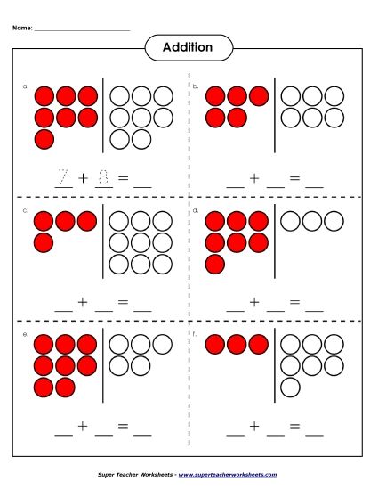 Addition Worksheets & Games - Addition - Counter Pictures (Sums under 20) (Printable PDF Worksheet)