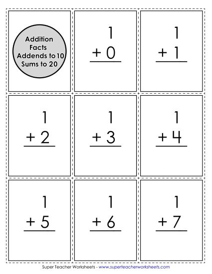 Flashcards - Addition Flash Cards (Printable PDF Worksheet)