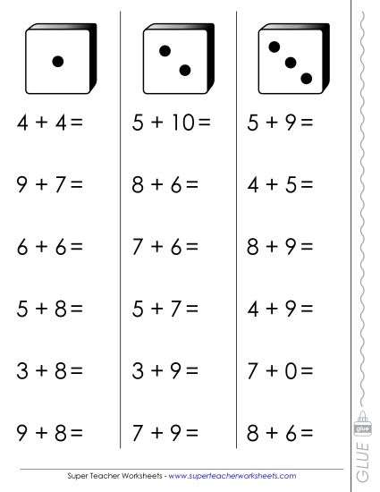 Addition Worksheets & Games - Addition Fluency Dice (Printable PDF Worksheet)
