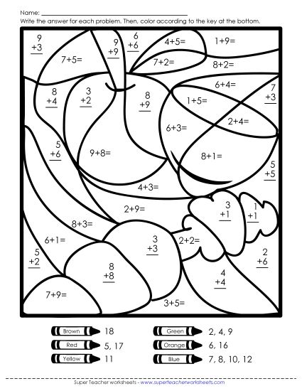 Addition - Addition: Fruits & Veggies (Printable PDF Worksheet)