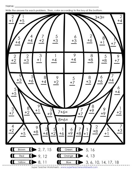 Addition - Addition: Hot Air Balloon (Printable PDF Worksheet)