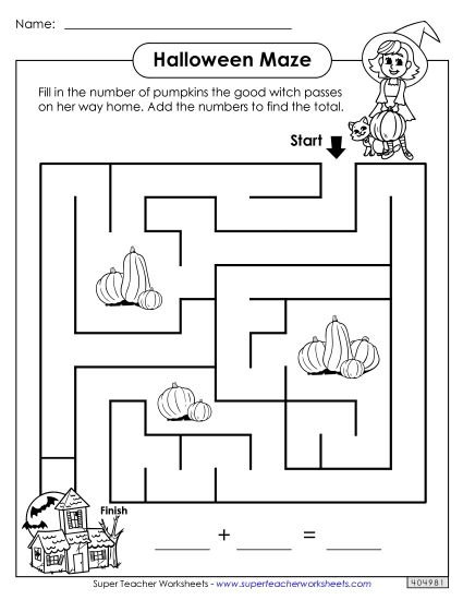 Addition - Addition Maze (Basic) (Printable PDF Worksheet)