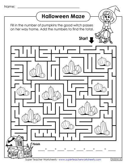 Addition - Addition Maze (Hard) (Printable PDF Worksheet)