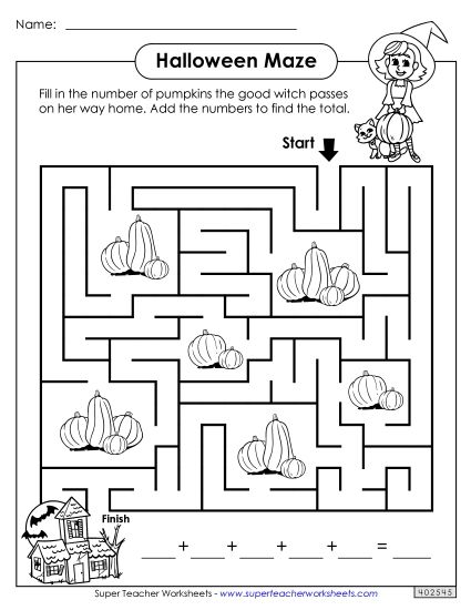 Addition - Addition Maze (Intermediate) (Printable PDF Worksheet)