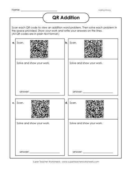 Addition - Addition (Money) (Printable PDF Worksheet)