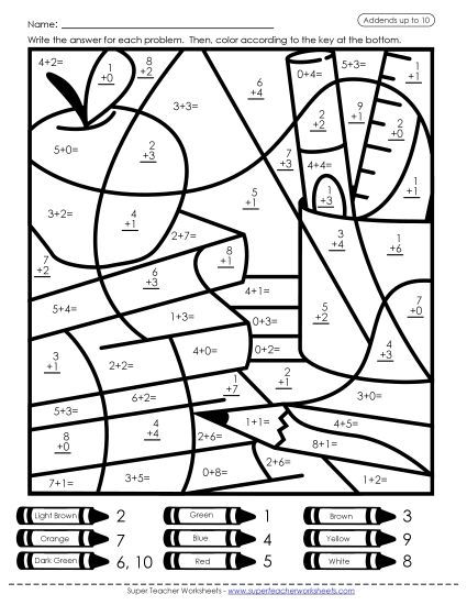 Back-to-School Math - Addition Mystery Picture - Back to School (Printable PDF Worksheet)