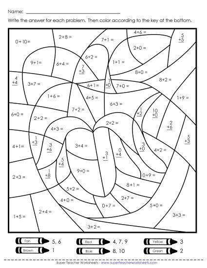 Addition Mystery Pictures - Addition Mystery Picture: Fruit (Printable PDF Worksheet)