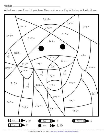 Addition Mystery Pictures - Addition Mystery Picture: Pets (Printable PDF Worksheet)