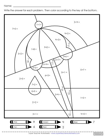 Addition Mystery Pictures - Addition Mystery Picture: Summer Scenes 1 (Printable PDF Worksheet)
