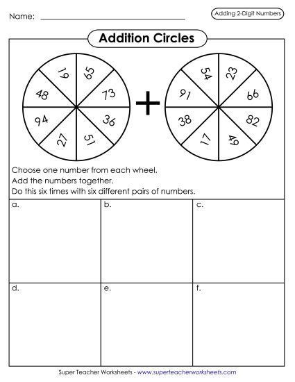 Worksheets (2-Digit Addends) - Addition Practice: Circles (Printable PDF Worksheet)