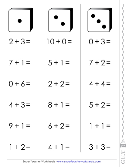 Addition Worksheets, Games, & Puzzles - Addition Practice Game - Fluency Dice  (Printable PDF Worksheet)