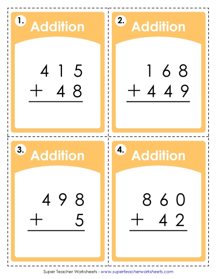 Addition (3-Digit Addends) - Addition Practice: Task Cards (Printable PDF Worksheet)