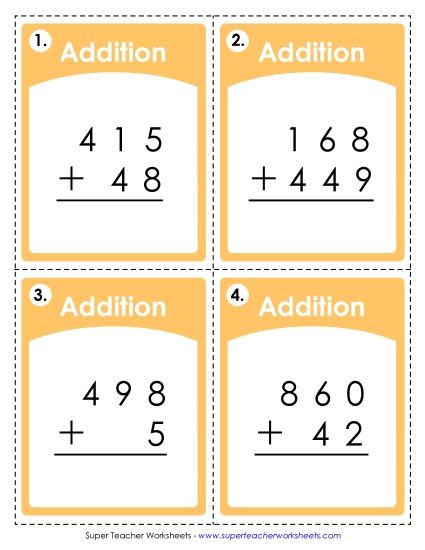 Operations with Whole Numbers - Addition: Printable 3-Digit Worksheet (Printable PDF Worksheet)