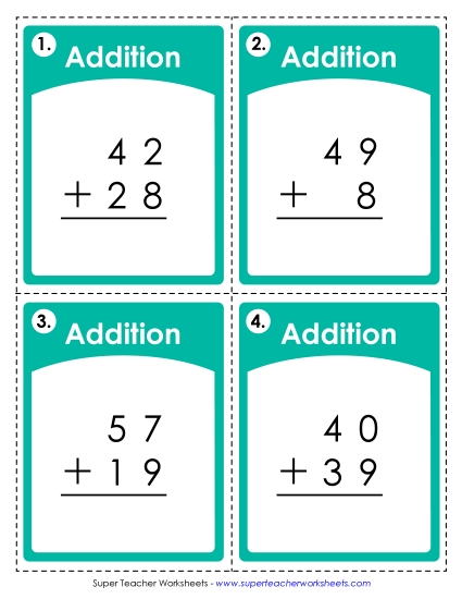 Games & Task Cards (2-Digit Addends) - Addition Resource: Task Cards (Printable PDF Worksheet)