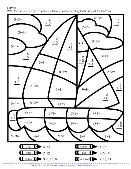 Addition - Addition: Sailboat (Printable PDF Worksheet)