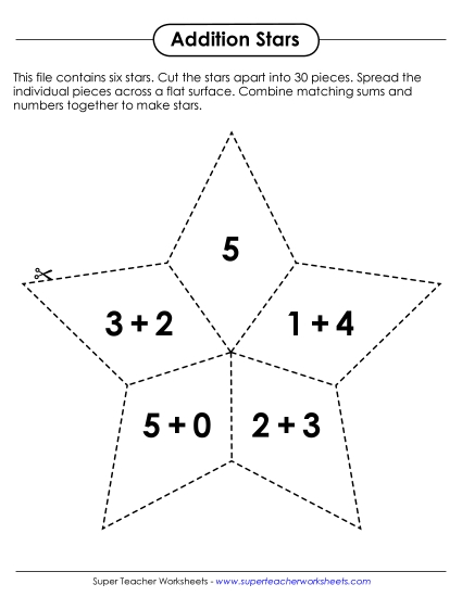 Addition Worksheets, Games, & Puzzles - Addition Star Puzzle Activity (Printable PDF Worksheet)