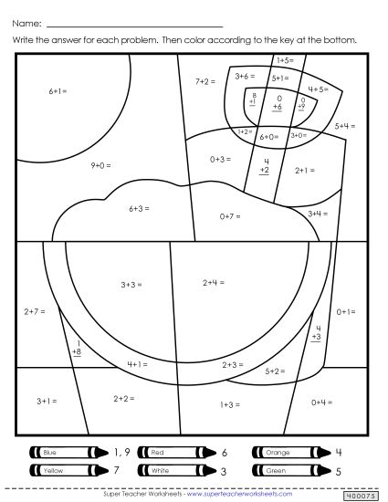Addition - Addition: Summer Scenes 2 (Printable PDF Worksheet)