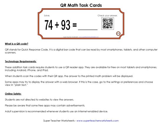 Addition - Addition Task Cards (2-Digits) (Printable PDF Worksheet)