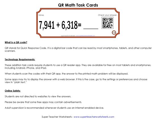 Addition - Addition Task Cards (4-Digits) (Printable PDF Worksheet)