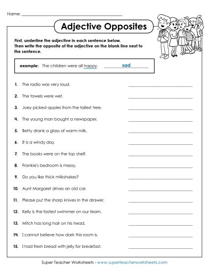 Basic Adjectives - Adjective Opposites (Printable PDF Worksheet)