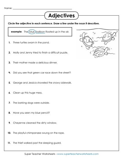 Basic Adjectives - Adjectives Arrows Worksheet (Printable PDF Worksheet)